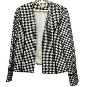 Nordstrom Studio 121 Black and Off White Houndstooth Open Blazer Womens Size 14